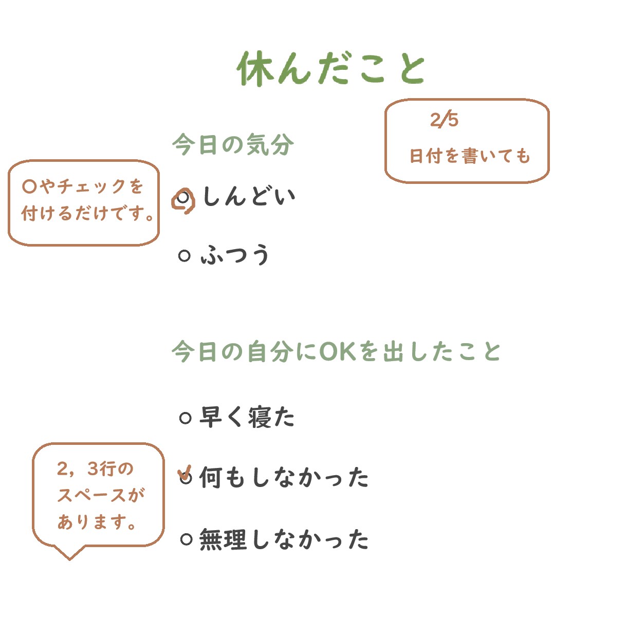 休んだ日を記録する手帳リフィルを販売します 何もできない日もOK 丸をつけるだけ 手帳リフィル PDF イメージ4