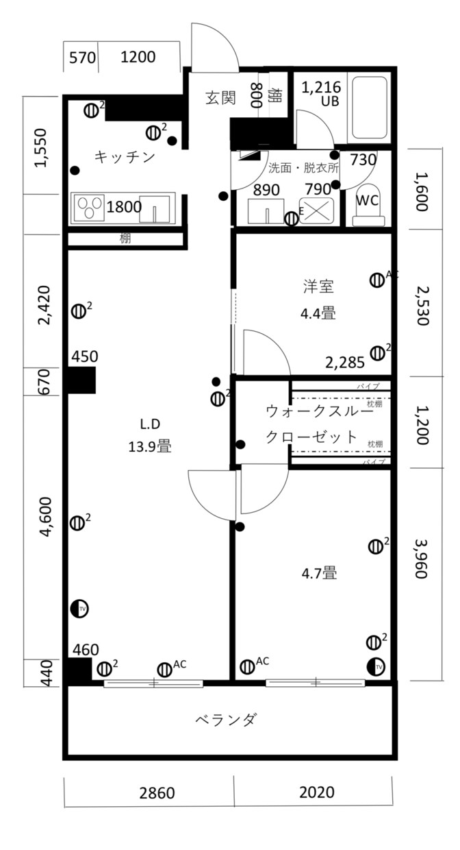 簡単な平面図をお作りします。ます 賃貸マンションのリノベーションや原状回復向けの平面図 イメージ2