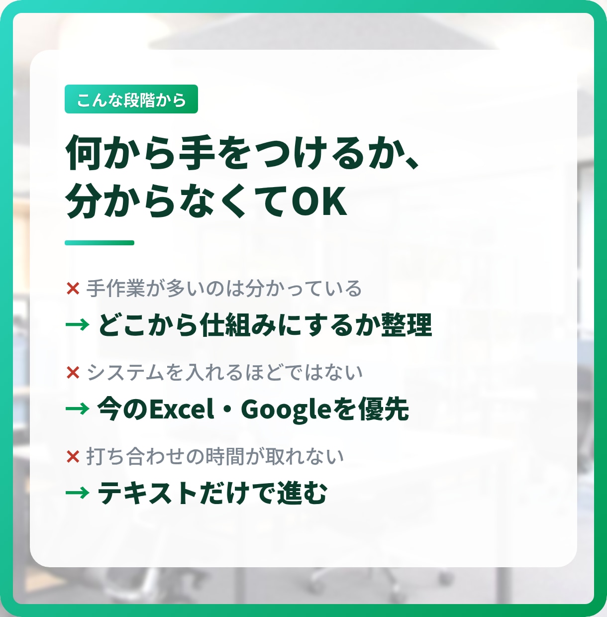 業務効率化システムの設計を相談から手伝います 「うちの作業、何とかならない？」から始められます イメージ2