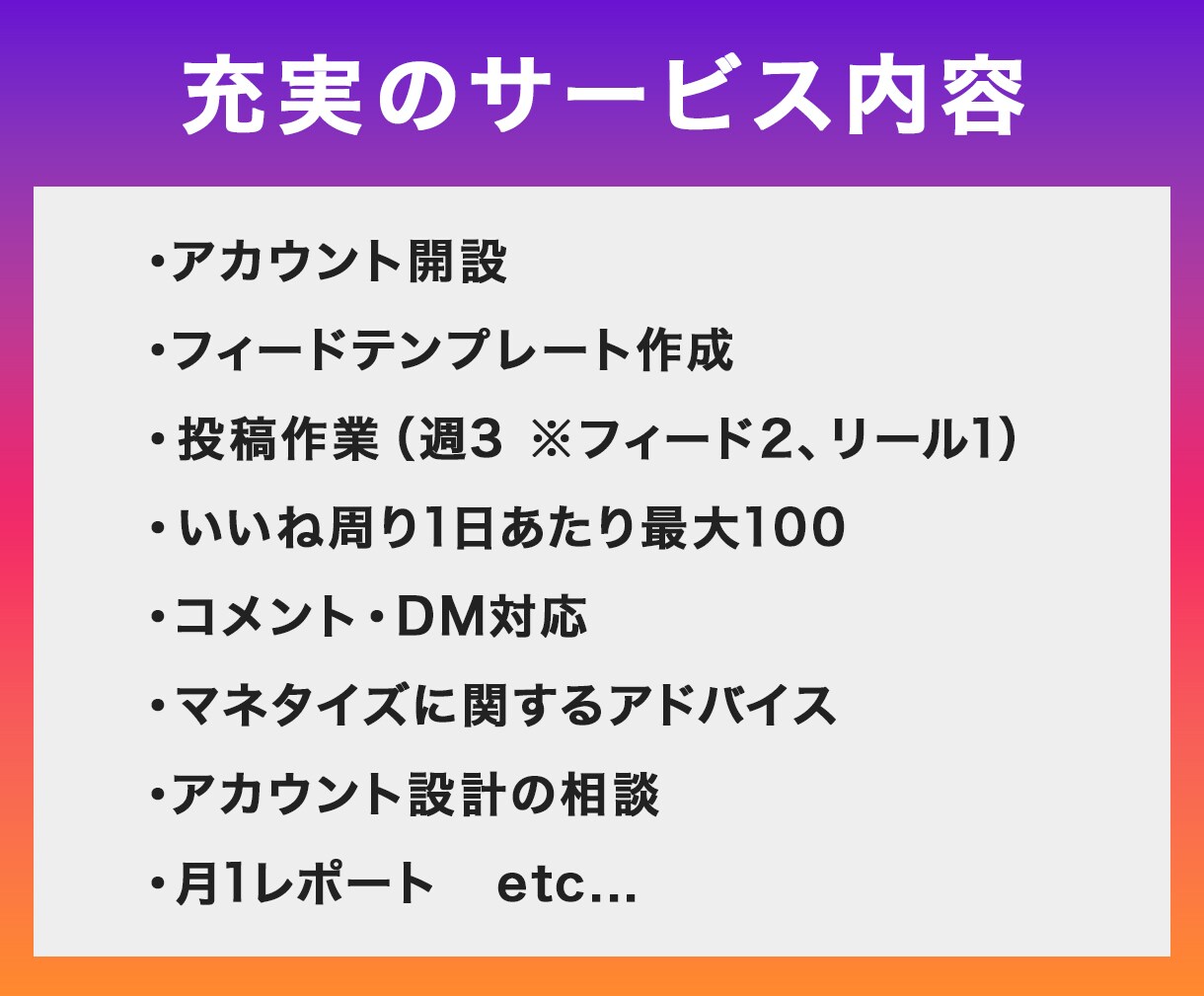 Instagram運用 丸投げ1ヶ月代行します 戦略設計・投稿作成・DM対応・月次レポートまで イメージ2