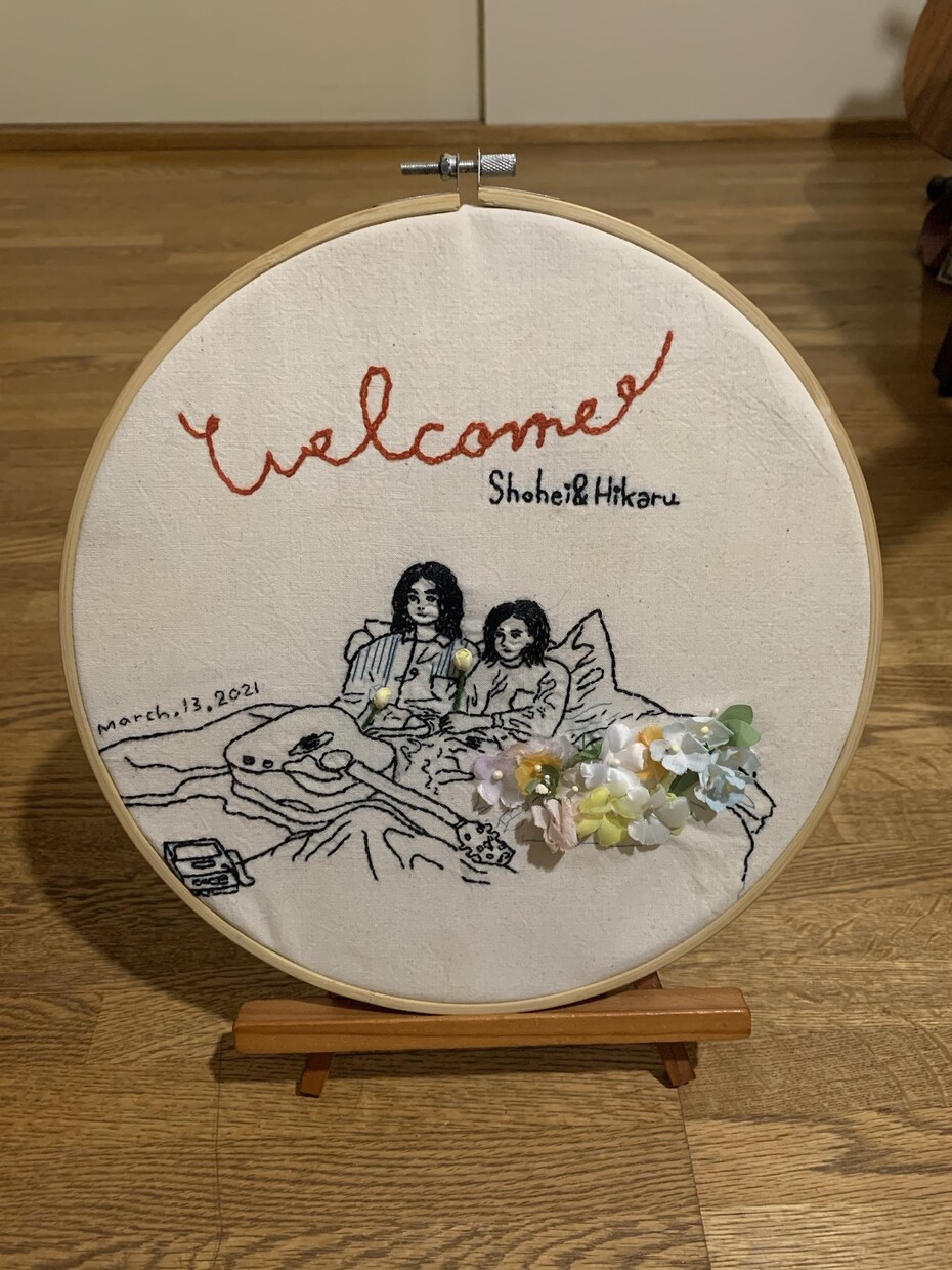オーダーメイドで刺繍のウェルカムボード作成します お二人らしい、オリジナルなデザインを一緒に考えましょう イメージ3