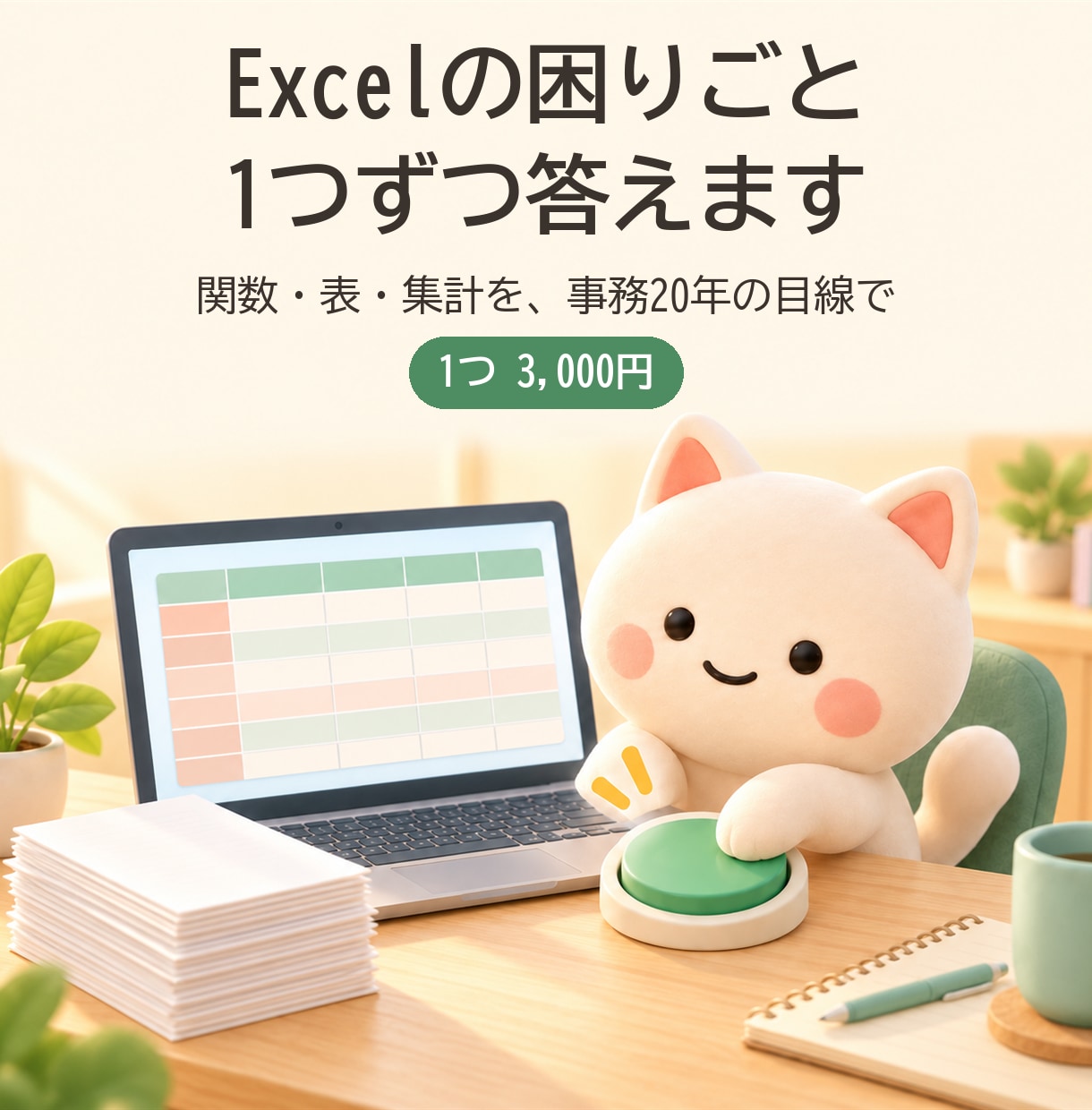 Excelの困りごとに事務20年の目線で答えます 1つ3,000円｜関数・表・集計を事務20年の目線で イメージ1