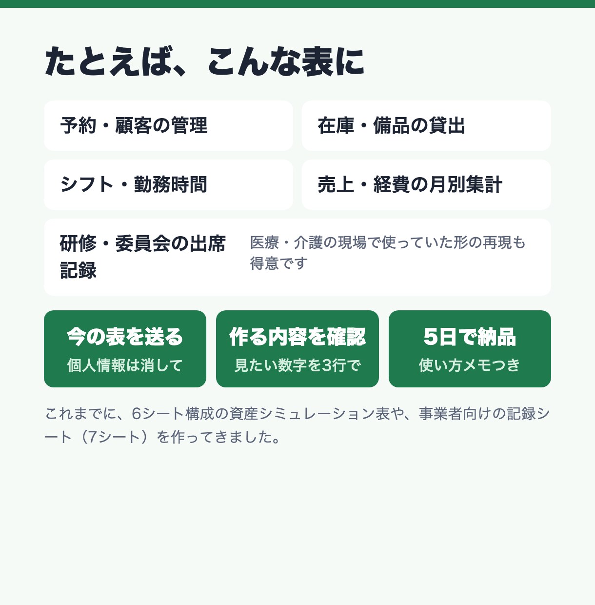 Excel・スプレッドシートの管理表を作ります 関数・入力チェック・自動集計つき｜手入力を減らす イメージ3