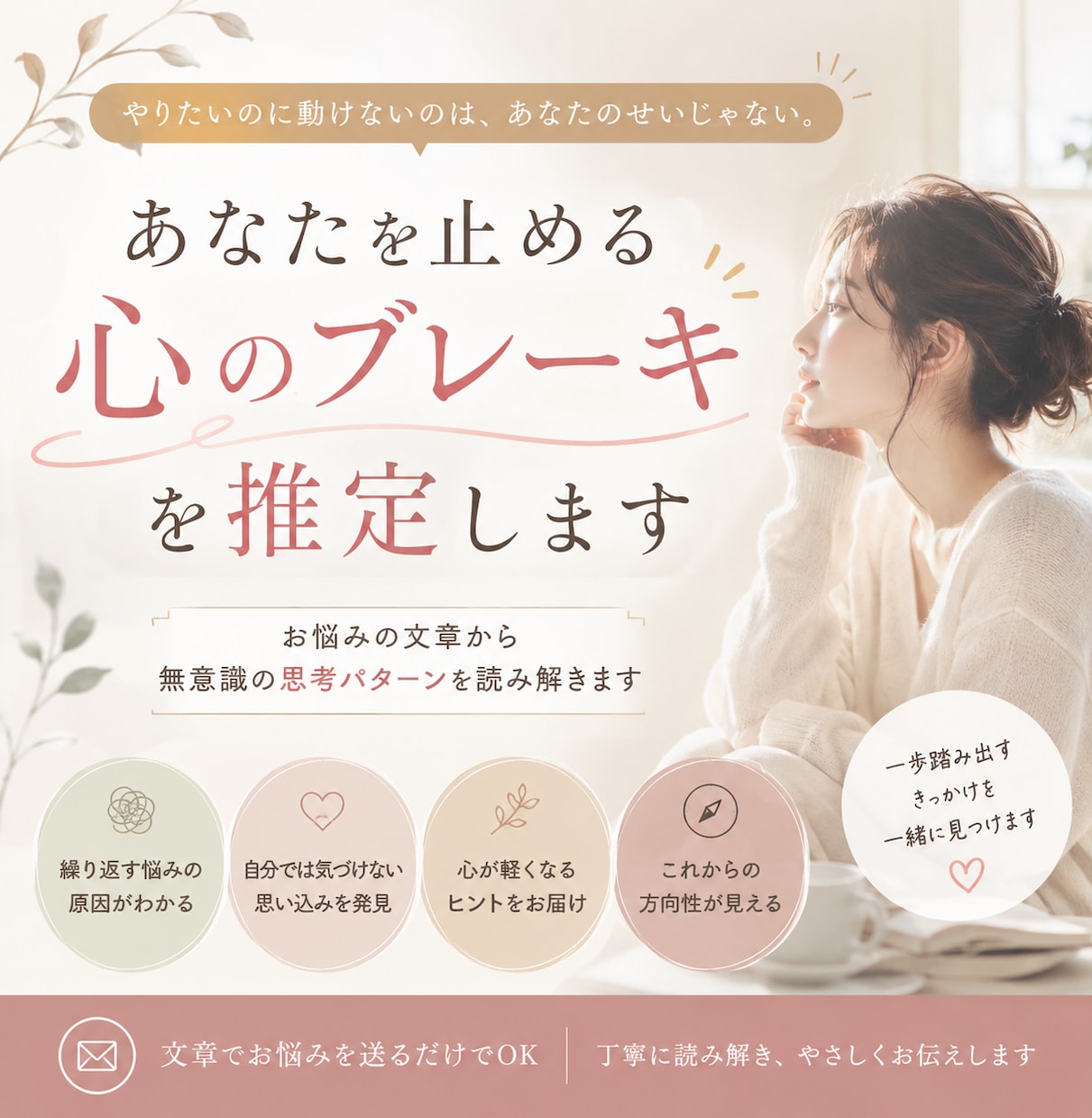 悩みから心のブレーキを推定します 悩みの奥にある無意識の思い込みを読み解きます イメージ1