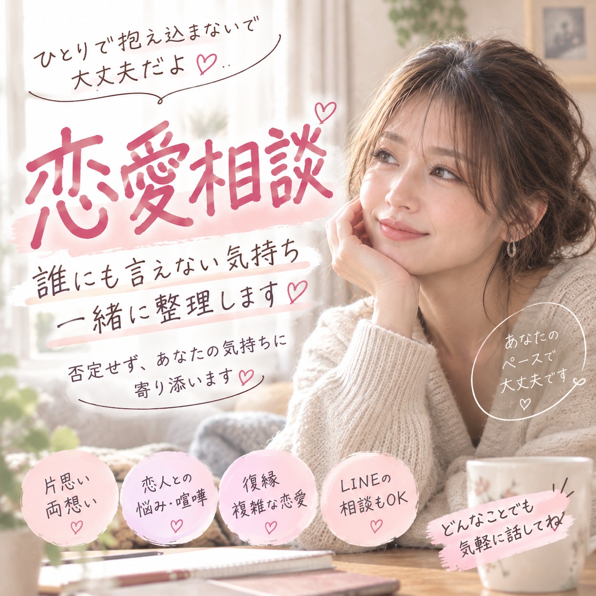 恋愛相談｜気持ちを一緒に整理します 誰にも言えない恋の悩みも否定せず聞きます イメージ1