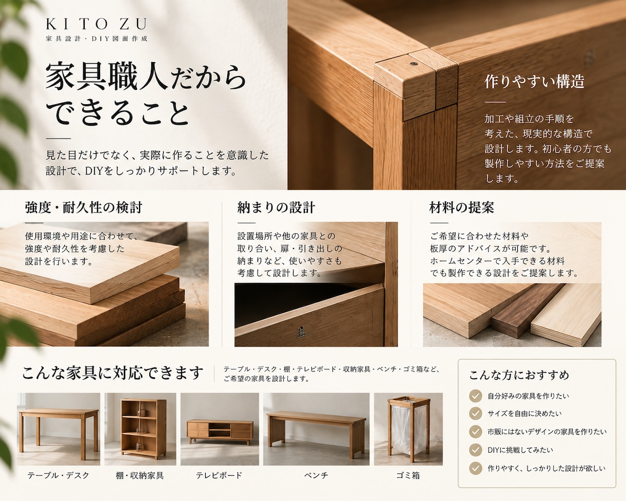 家具職人がDIY家具を設計します 製作経験を活かし、作りやすさまで考えて図面化します イメージ4