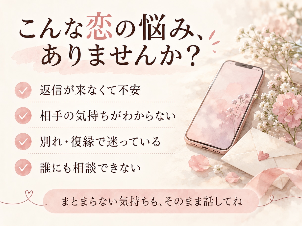 恋愛の不安寂しさ、あなたの気持ちに寄り添います 誰にも言えない思い話してみませんか？？ イメージ1