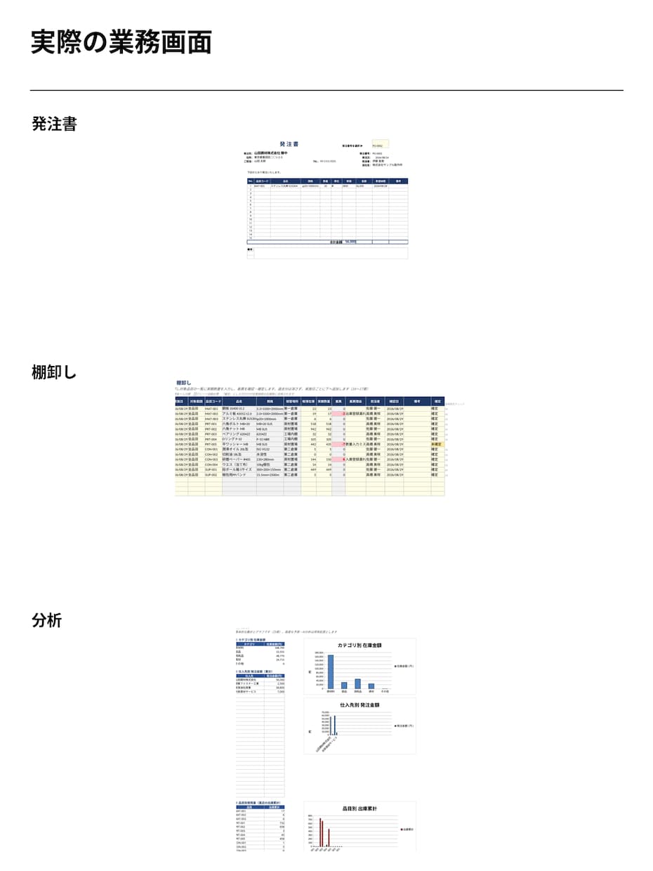Excelで在庫・発注業務を一元管理します 在庫を見るExcelから、仕事を進めるExcelへ。 イメージ5