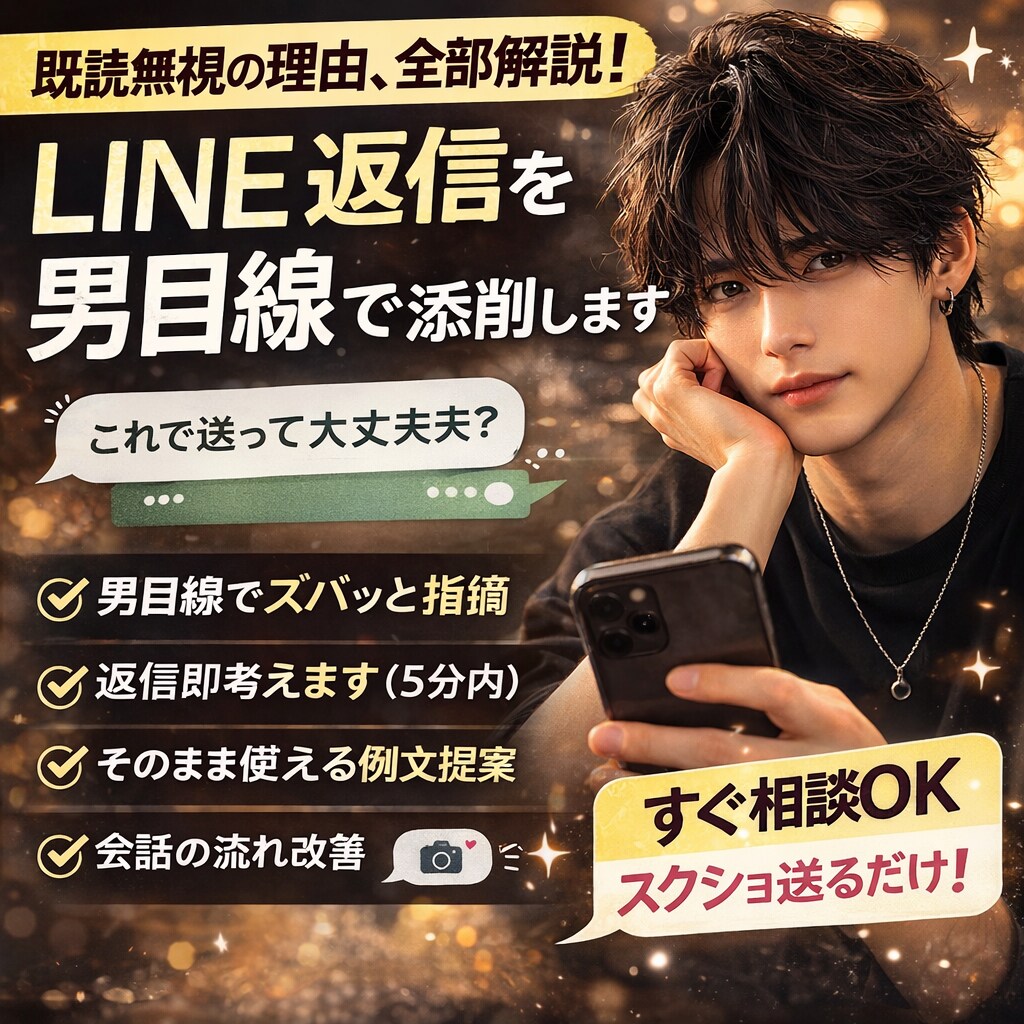即レス‼️ 男目線で恋愛とLINE全力で答えます LINEや恋愛の悩み男目線で正直に答えます イメージ1