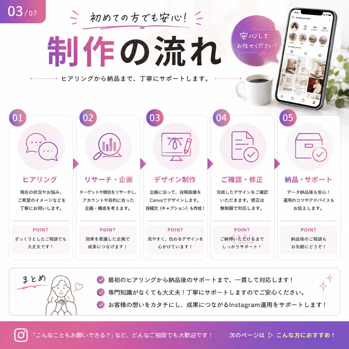 Instagram投稿を丸ごと作成します 忙しい個人事業主様向け。投稿作成から運用までお任せください イメージ3