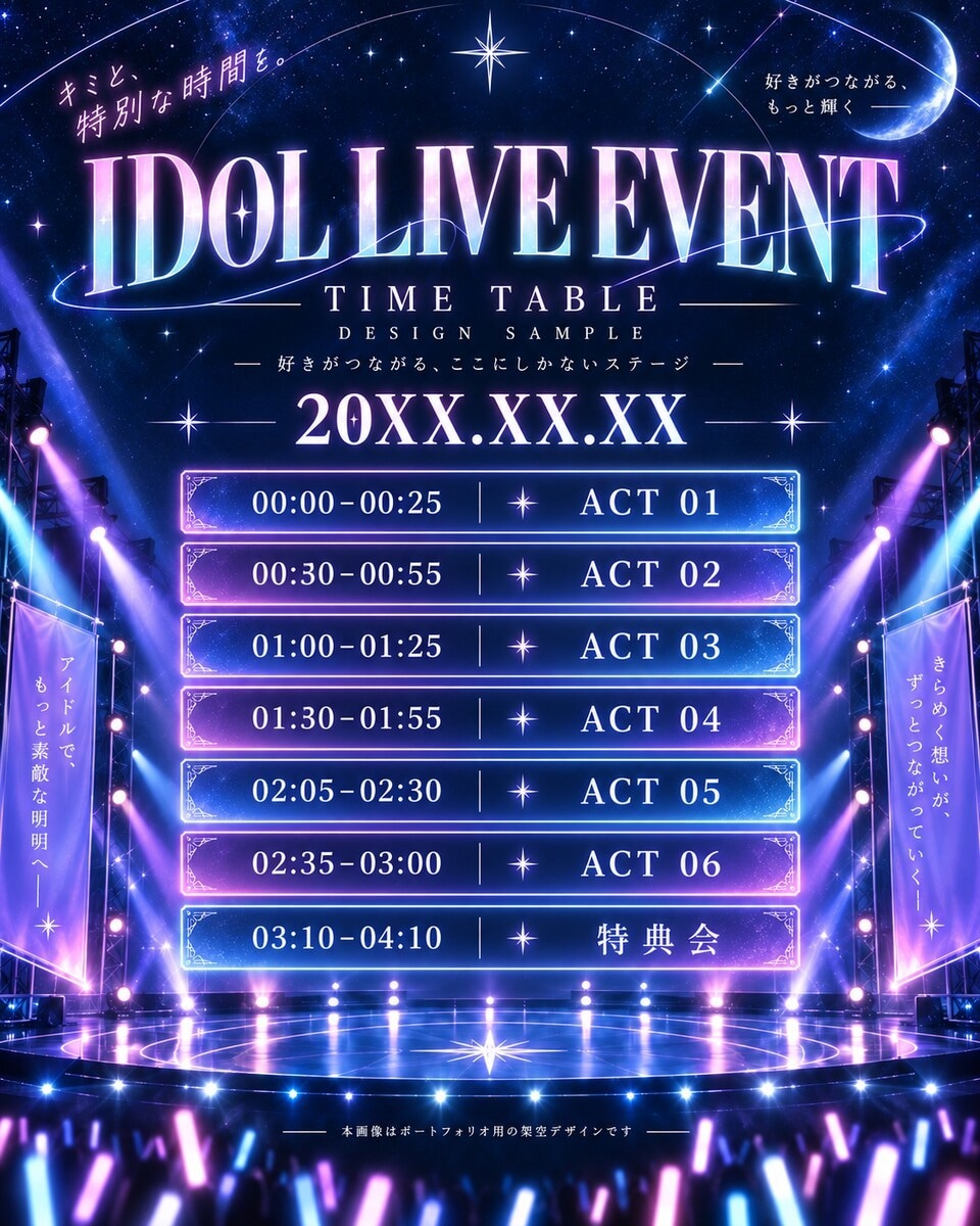 アイドル・ライブ向けタイムテーブル画像を制作します 現役アイドル運営が見やすく伝わる告知画像を制作 イメージ1