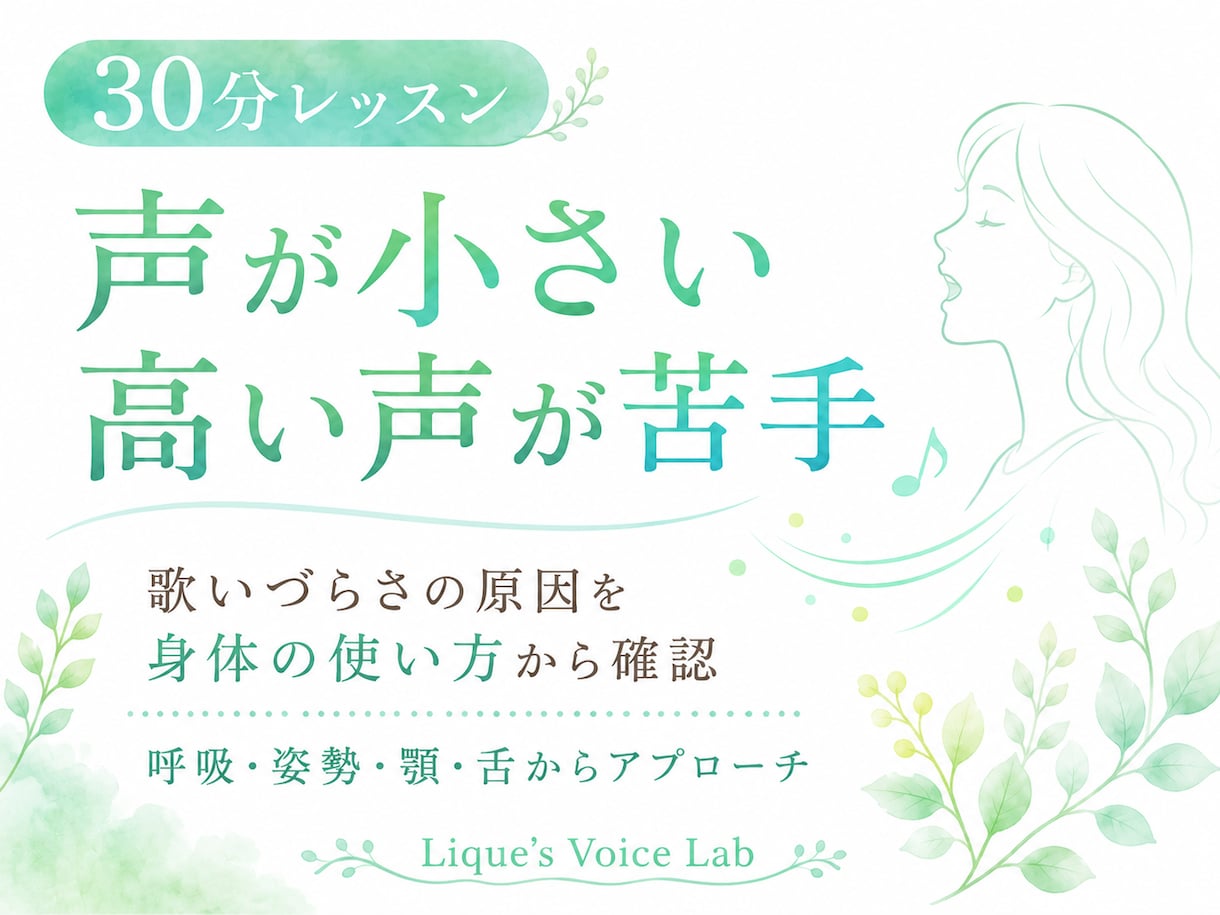 声が小さい・高い声が苦手｜ボイトレで改善します 初心者OK♪「なんだか歌いづらい…」その原因にアプローチ！ イメージ1