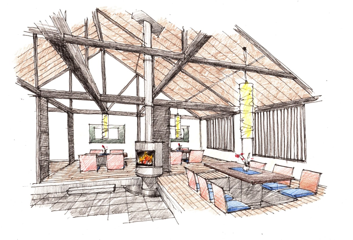 イメージスケッチを制作致します 手描きで建築、インテリア、イベントパースを描きます。 イメージ1