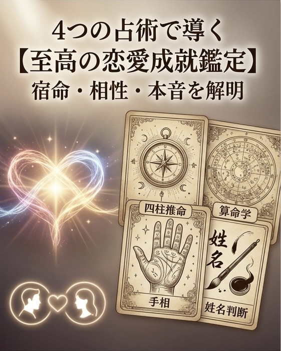 4占術であなたとあの人の宿命・相性を占います 四柱推命・算命学・姓名判断・手相で二人の縁を多角的に徹底分析 イメージ1