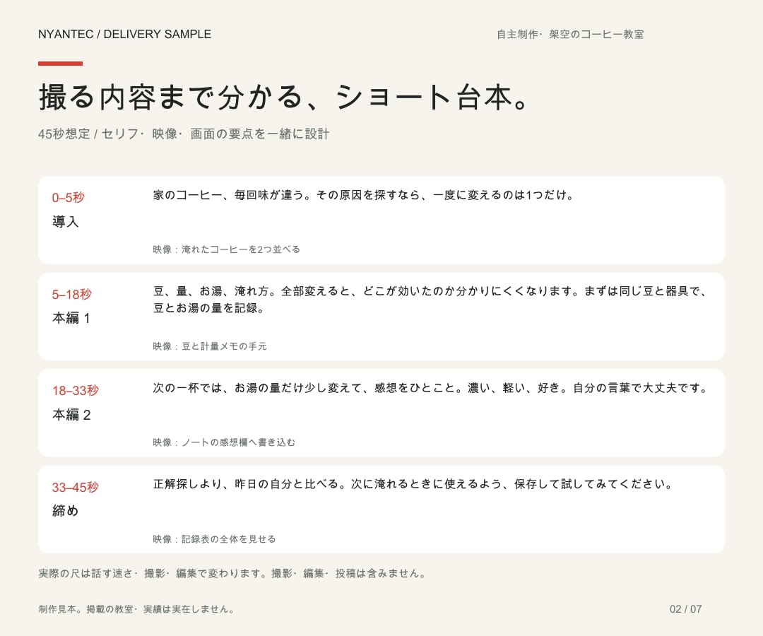 続きが気になるリール台本を3本作成します 冒頭のつかみから撮影メモまで。ショート動画にも対応 イメージ2