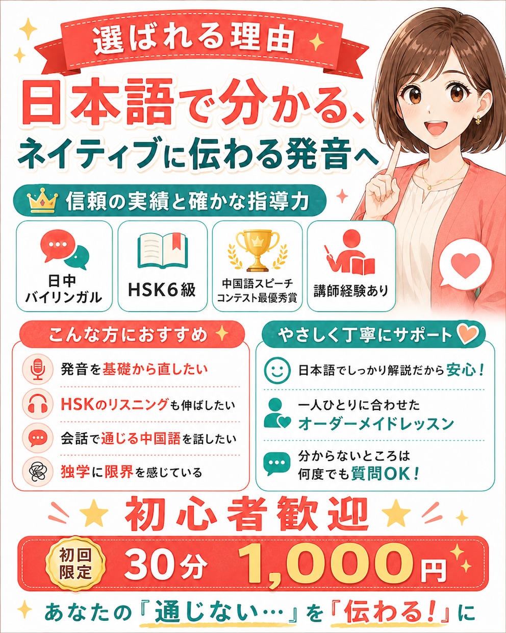 初回限定 中国語発音診断します 日本人訛りを徹底的に矯正します イメージ6