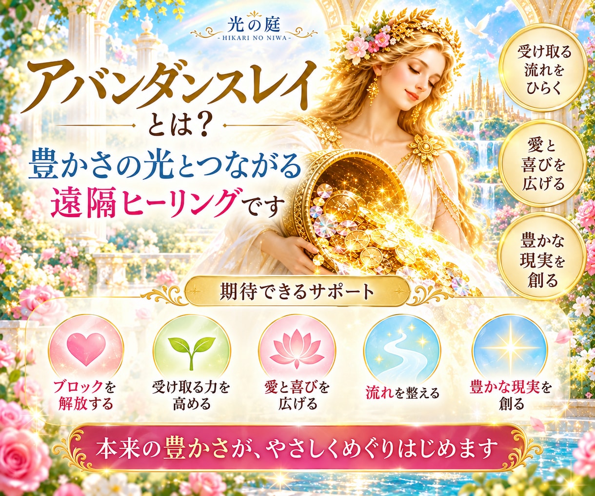 女神アバンダンティアの光で豊かさの流れをひらきます 愛・喜び・金運も。豊かさを受け取る私へ イメージ4