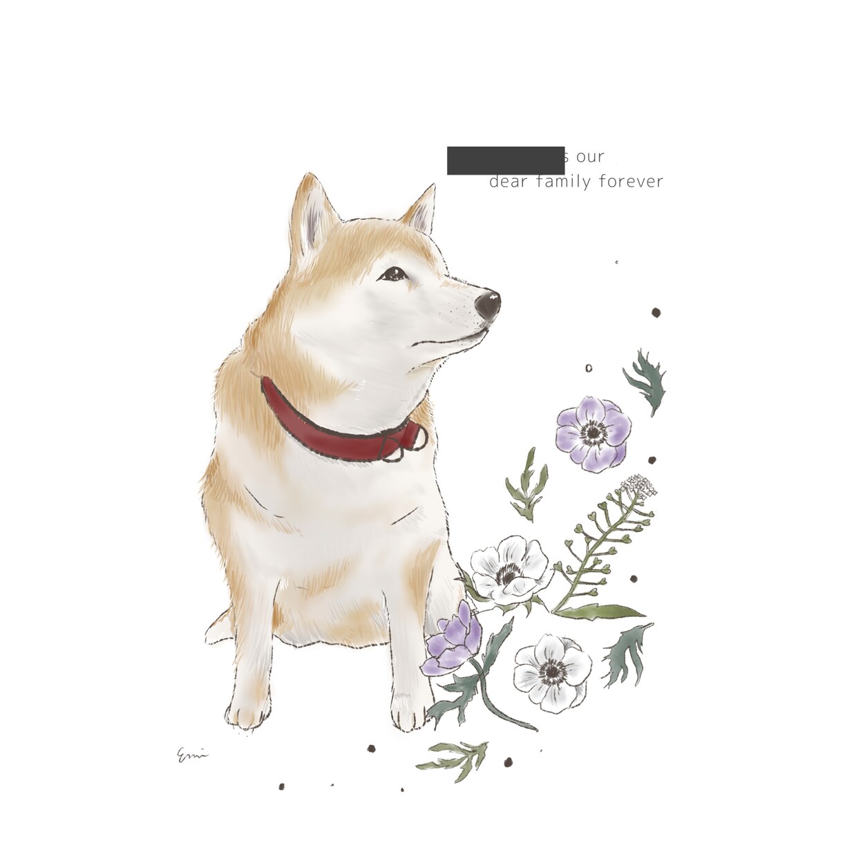 ほっこり優しいタッチのペット似顔絵描きます 華やかなお花のフレームイラスト付き♪インテリアにもアイコンに イメージ6