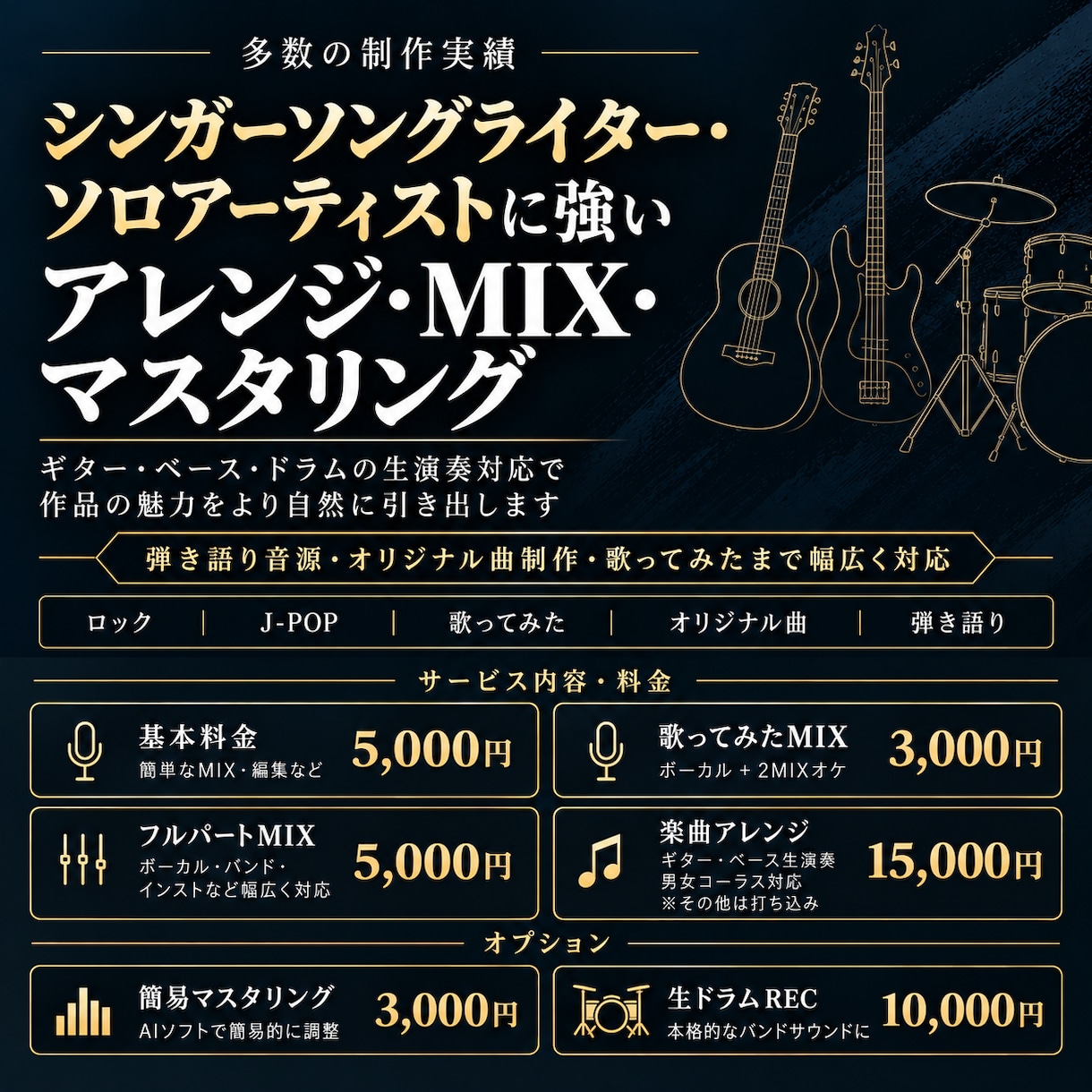 現役プロが楽曲アレンジ・MIX承ります 生演奏対応｜歌ってみた・オリジナル曲・AI生成楽曲歓迎 イメージ1
