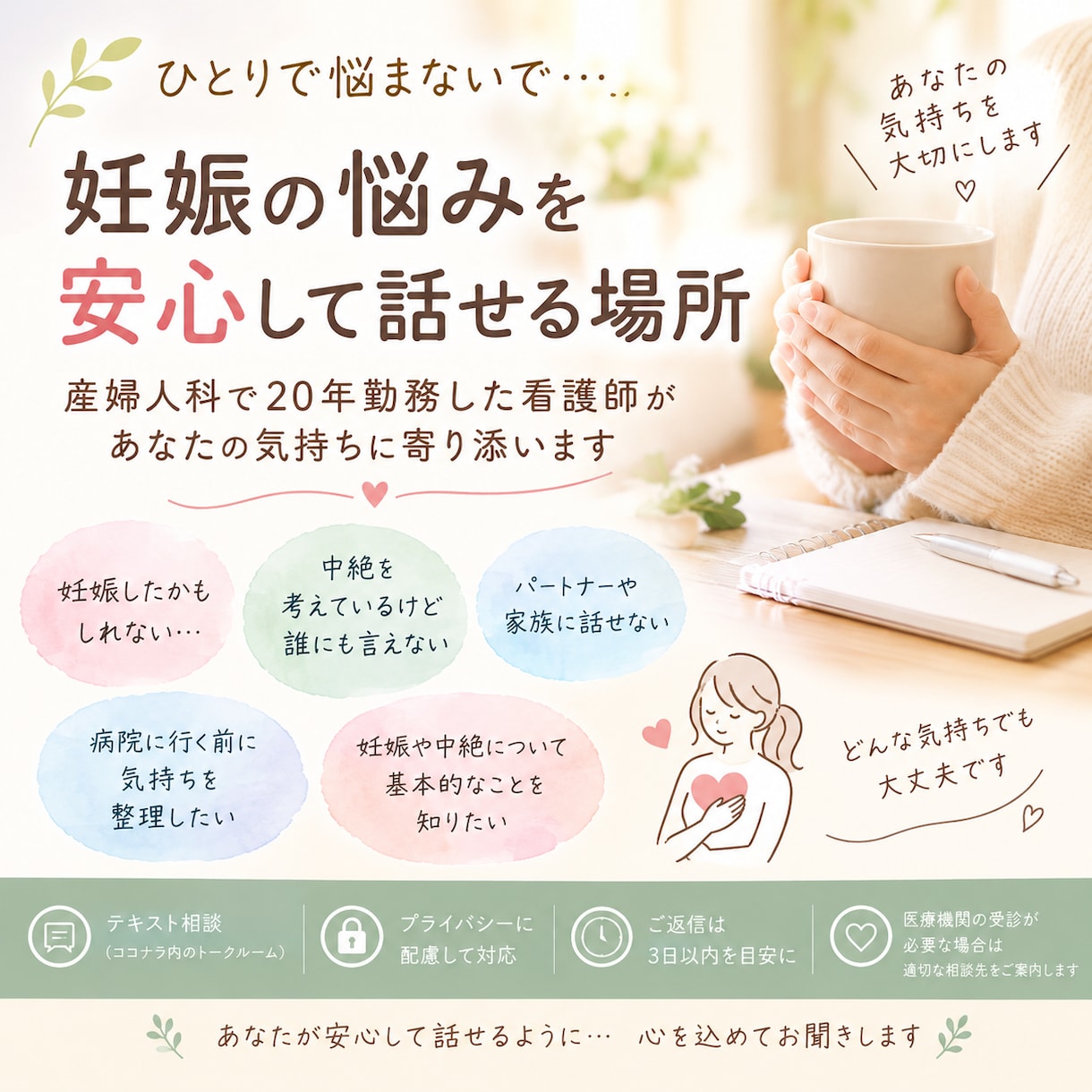 妊娠して困ったを聞きます 妊娠して困ってしまった。1人で悩まないで イメージ1