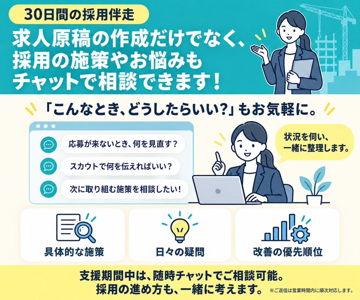 施工管理採用プラン◇30日間採用支援を行います 施工管理・採用業務どちらも経験している担当者が対応します イメージ9