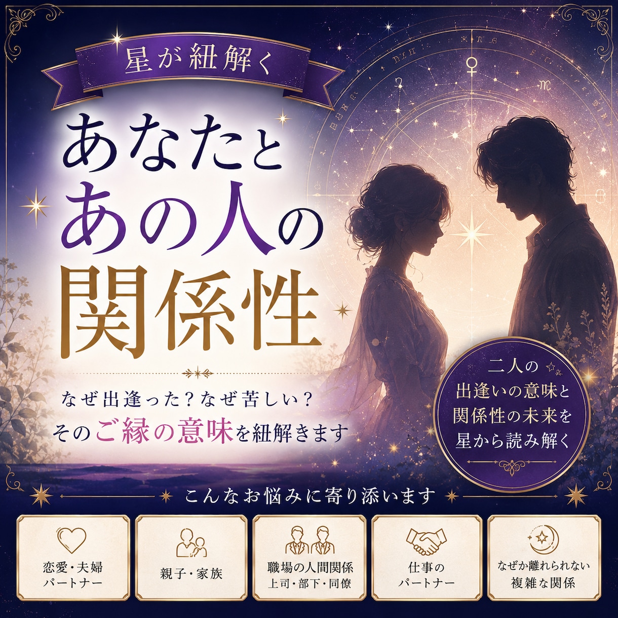 あなたとあの人のご縁を星から読み解きます 夫婦・親子・職場、大切な人との関係を深く読み解きます イメージ1