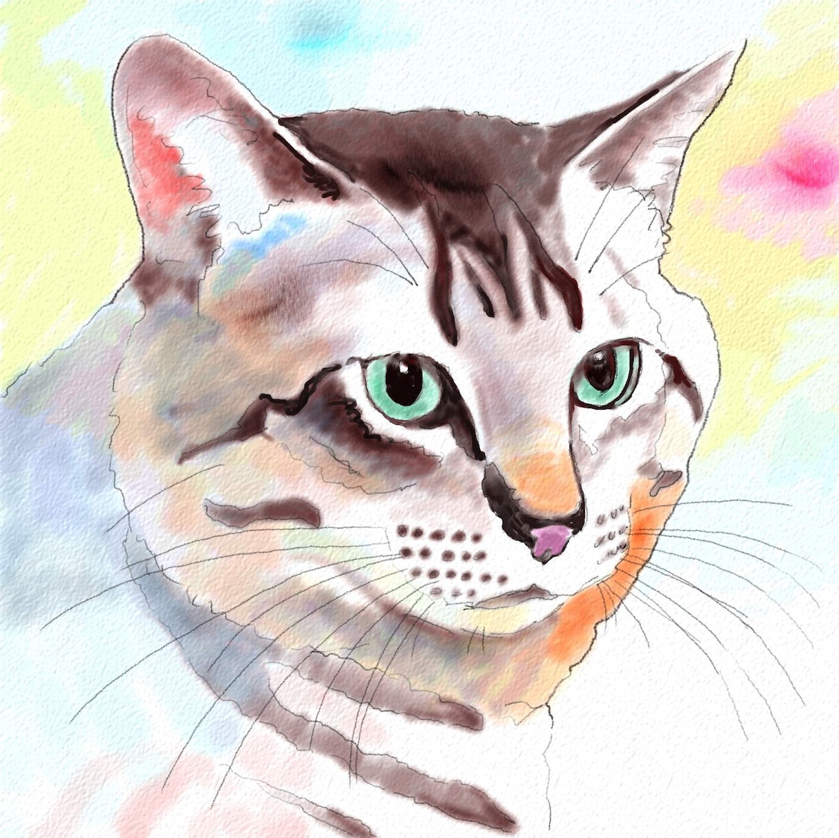 大切なペットをカラフルな水彩画風にお描きします 心をこめて、愛らしいアート作品に仕上げます。 イメージ2