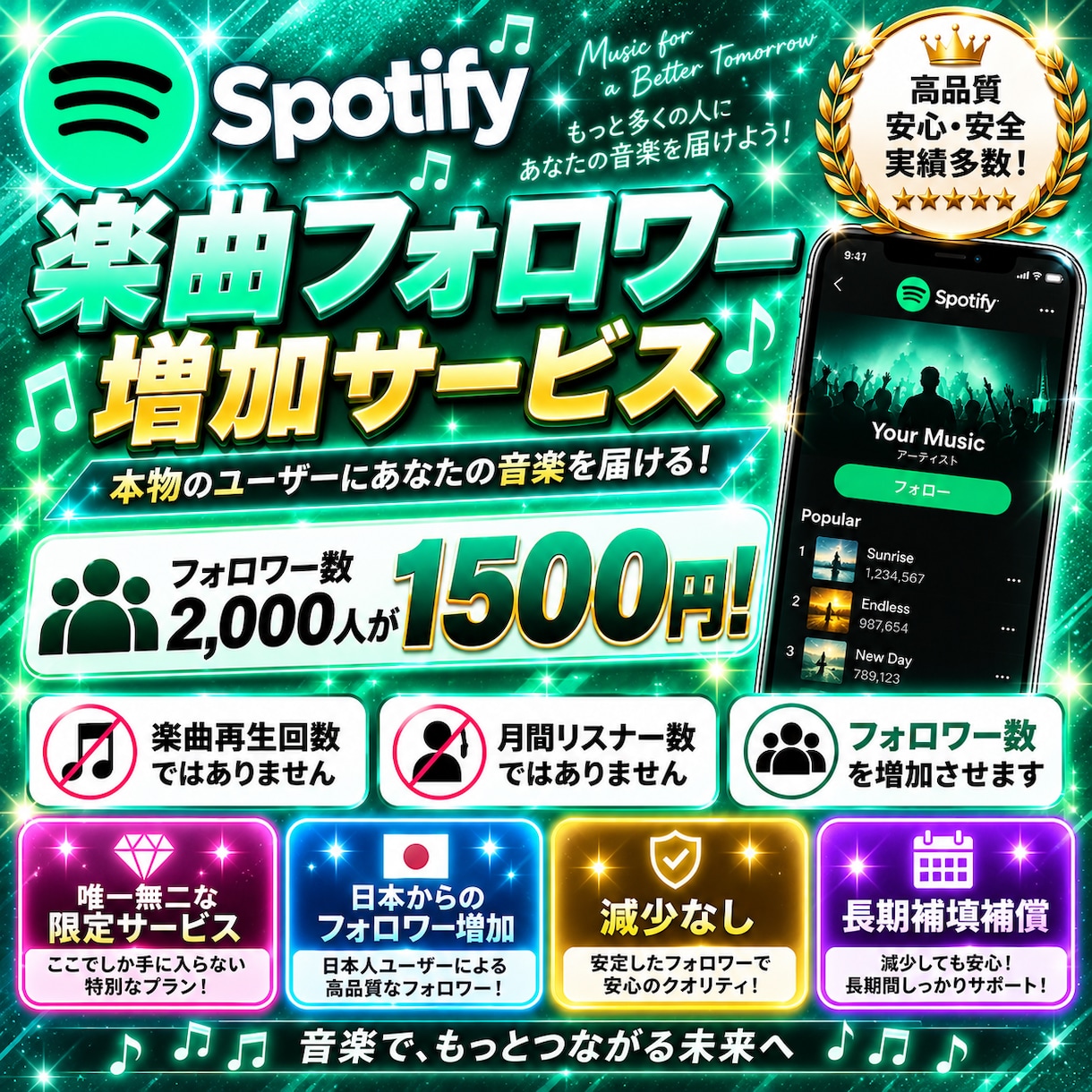 Spotify音楽再生回数2000回増やします 2000回＝1500円！フォロワー数も別売りしてます！ イメージ2