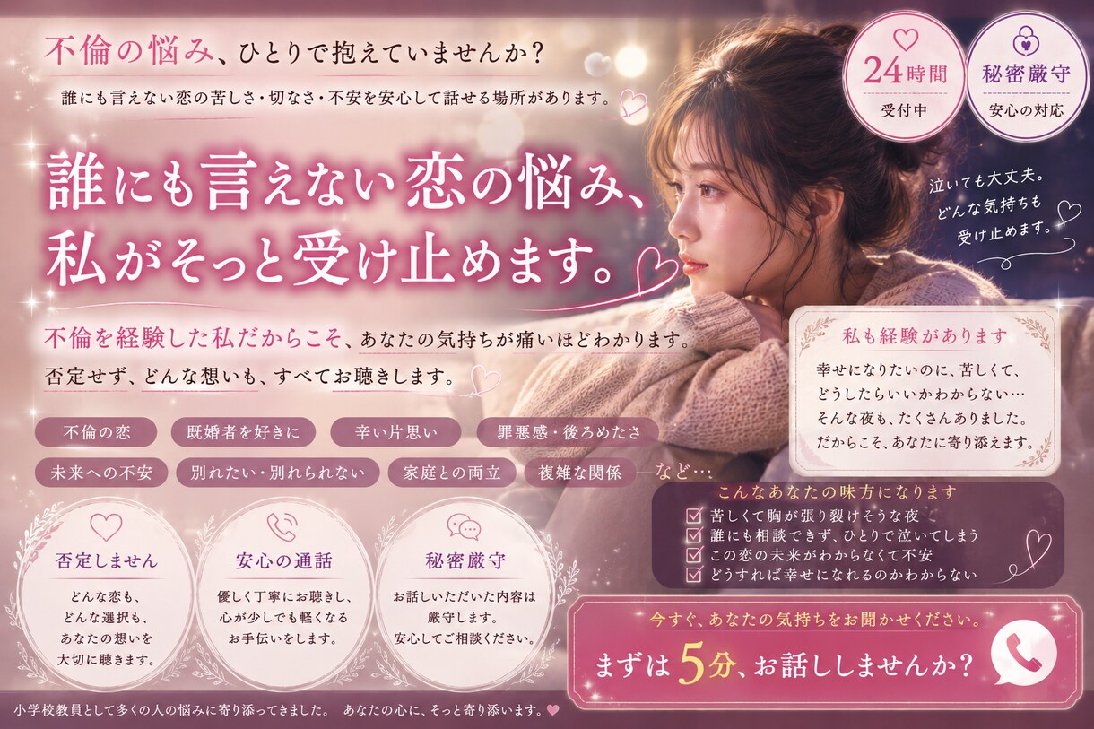 否定せずに受け止めながら話を聞きます 誰にも言えない恋の悩み、一人で抱えていませんか？ イメージ1