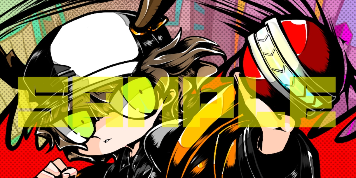 Twitterのヘッダーイラストお描きします カートゥーン寄りデフォルメ、黒ベタ多め着色で作成します！ イメージ2