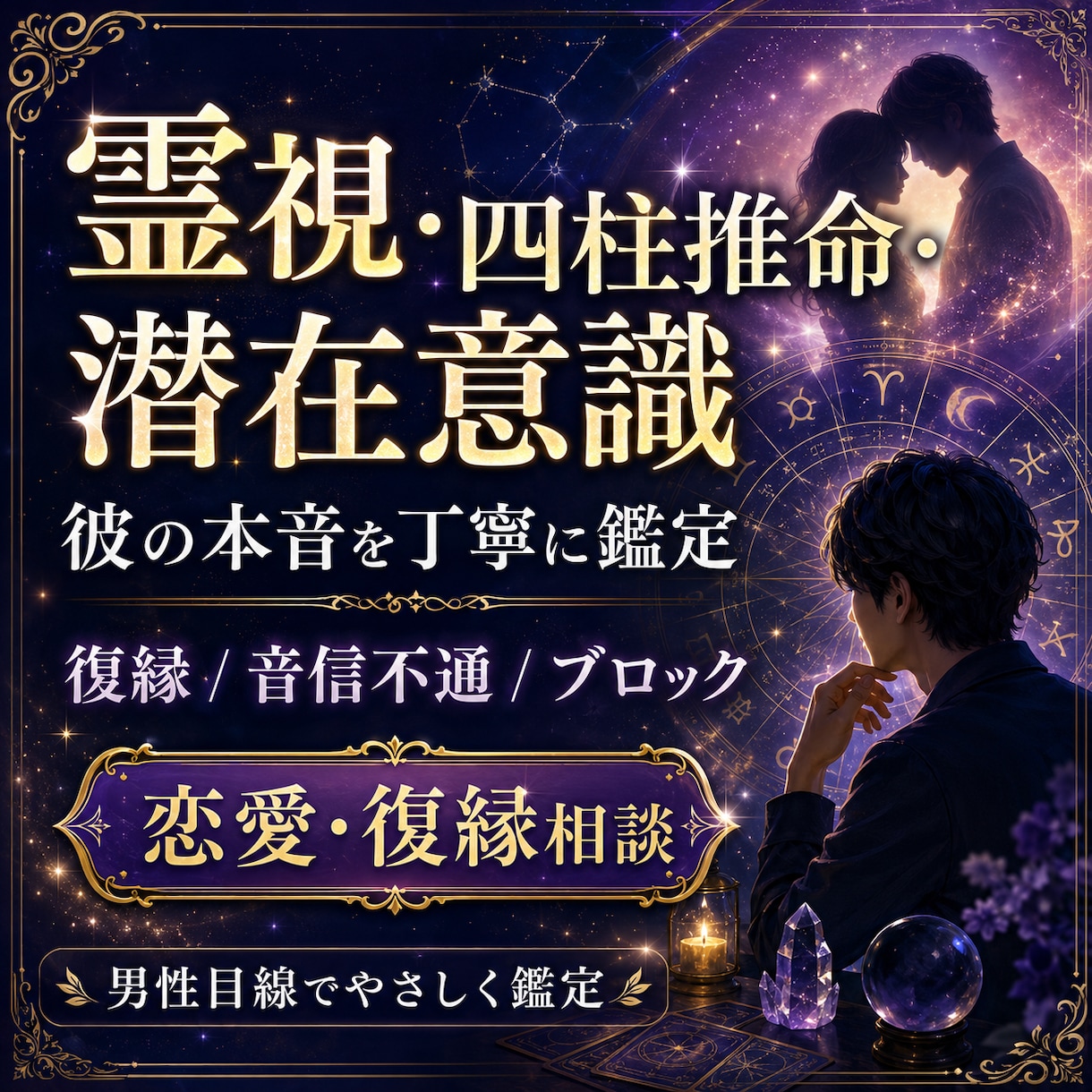 彼の本音と復縁の可能性を四柱推命で鑑定します 音信不通・既読無視も、男性目線で恋愛傾向を読み解きます イメージ1
