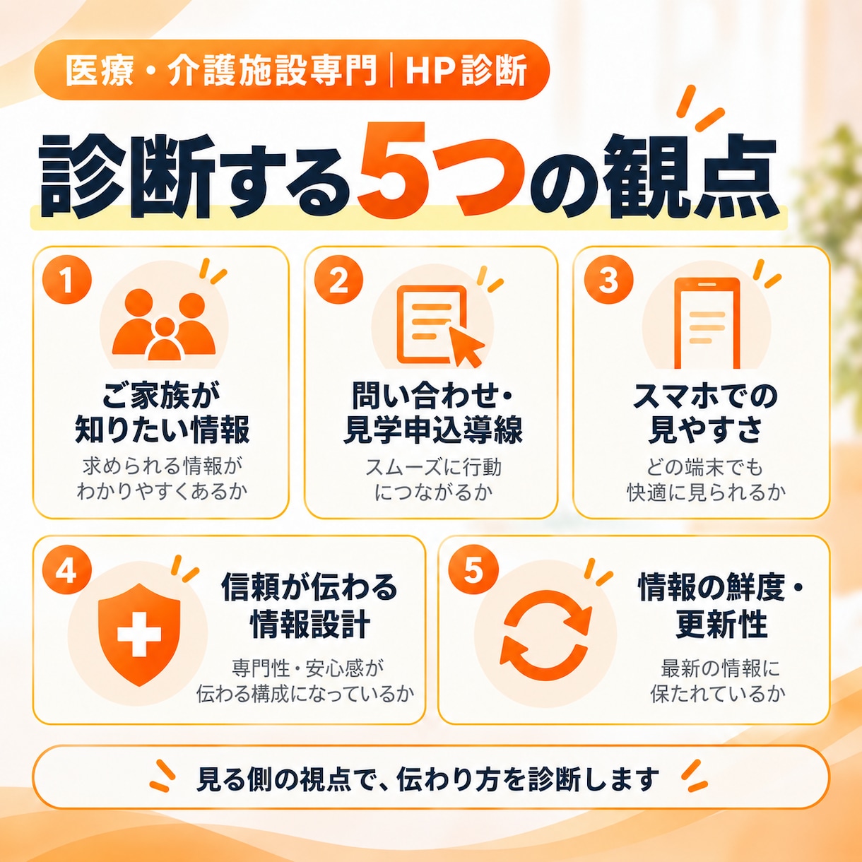 医療・介護施設のホームページを診断します 現役作業療法士が家族・現場・経営の3視点で改善提案 イメージ3