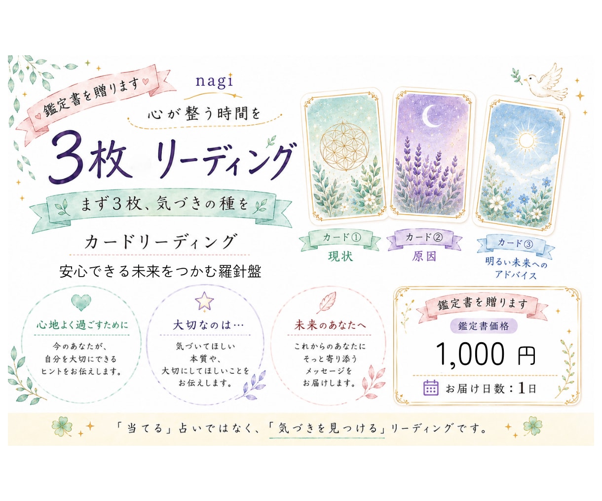 お試し3枚リーディングいたします まず3枚、気づきの種を |未来の羅針盤カードリーディング イメージ1