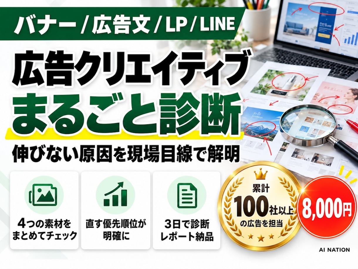 バナー・広告文・LP・LINEをまとめて診断します 元広告運用会社代表が、直す順番まで書いてお届け イメージ1