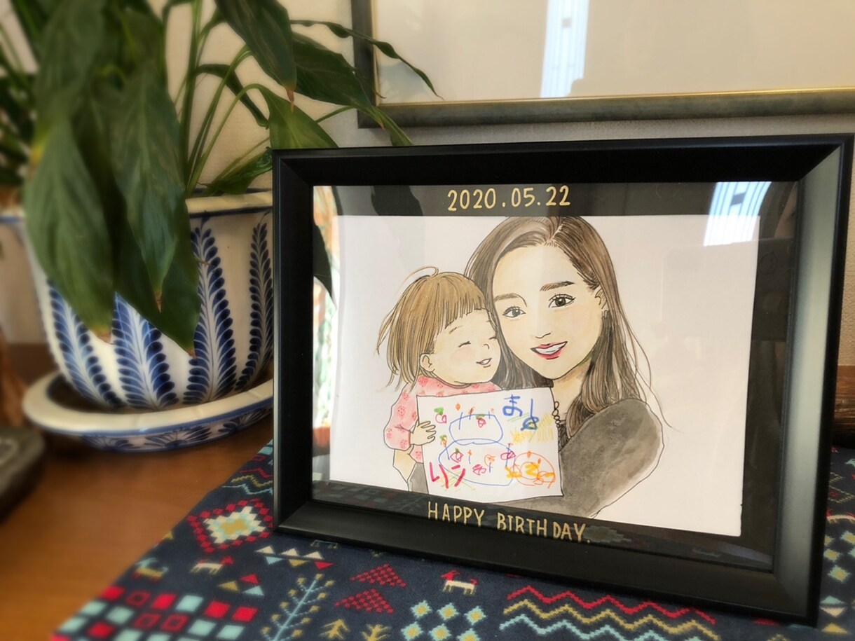 それぞれ別々の写真からでも素敵な似顔絵描きます 他のインテリアにも合わせやすいシンプルでおしゃれな似顔絵です イメージ3
