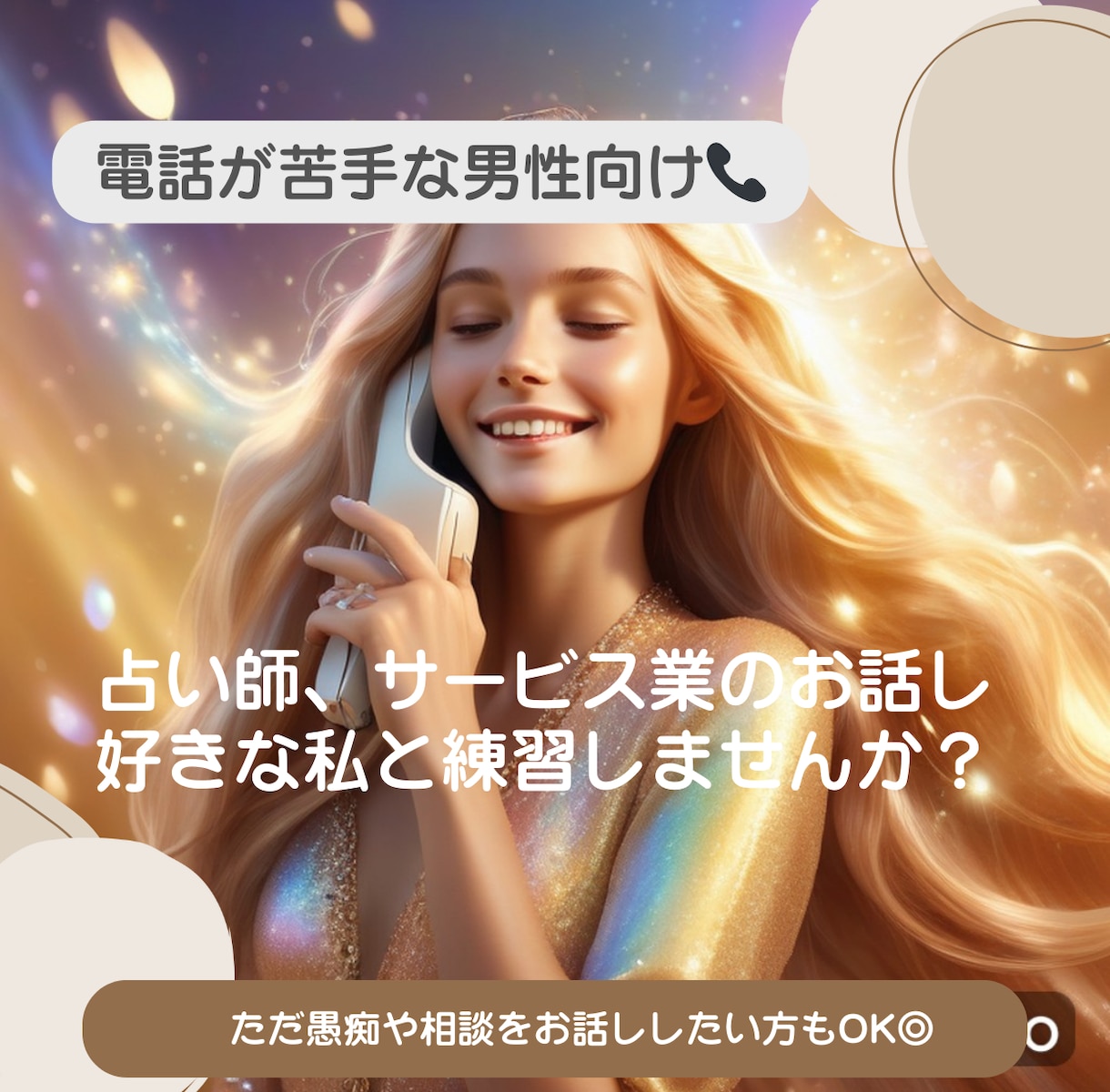 女性と話すのが苦手な男性必見！電話練習します 占い師兼サービス業勤務でお話しが好きな私とお話ししませんか？ イメージ1
