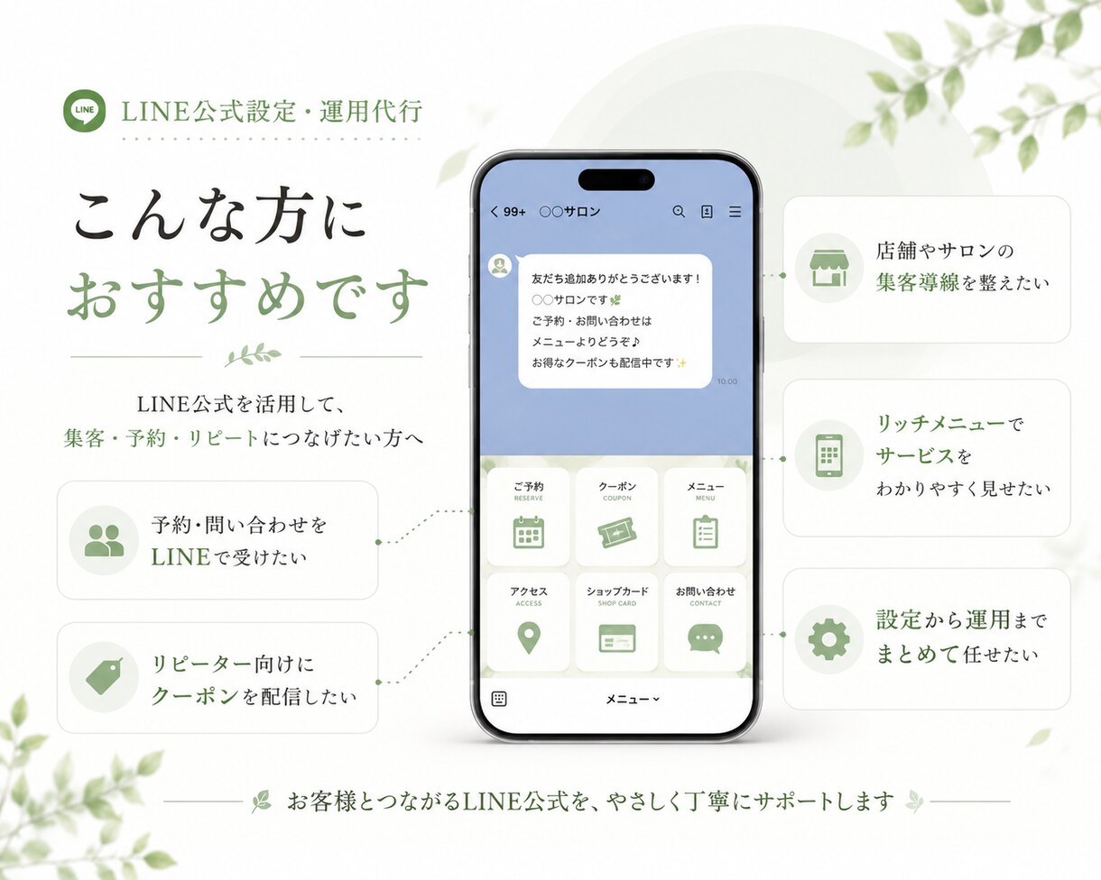 丸投げOK！LINE公式設定＆運用代行します アカウント構築〜リッチメニューデザインまで丸っと対応！ イメージ3