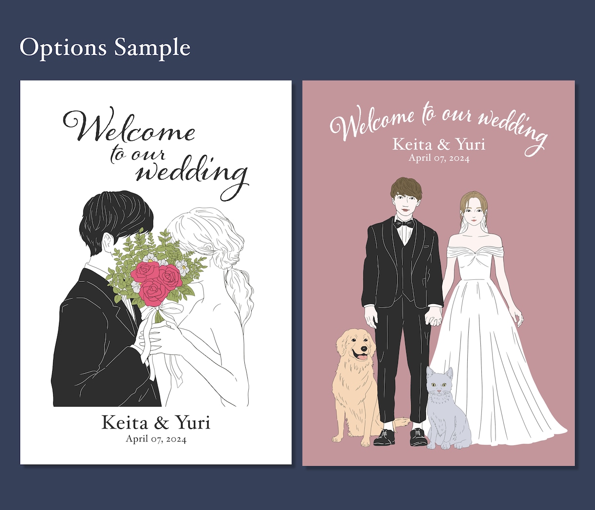 レトロモダンなウェディングイラスト作成します 上品でおしゃれな似顔絵イラストで素敵な結婚式のアイテムを✳︎ イメージ6