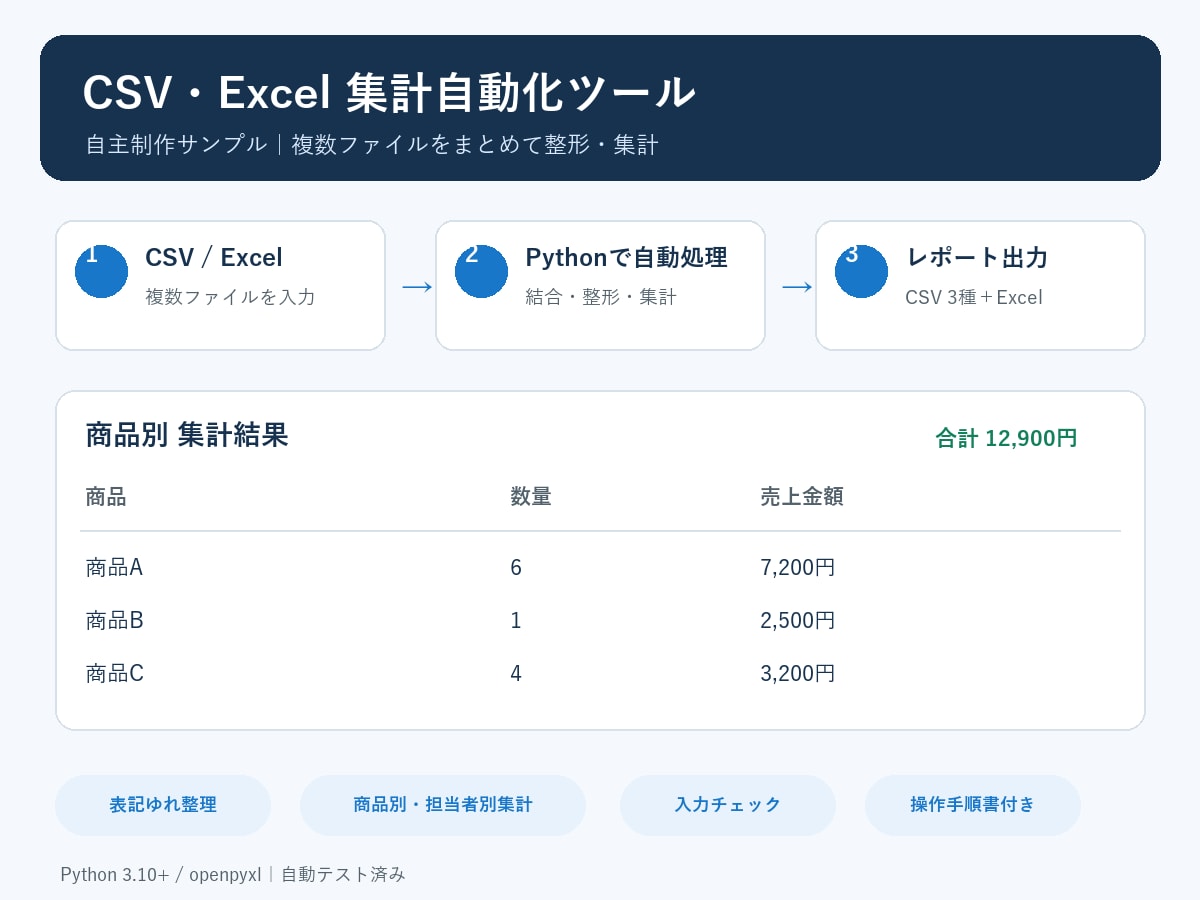 PythonでExcel・CSV作業を自動化します 面倒な結合・整理・集計を繰り返し使えるツールに イメージ1