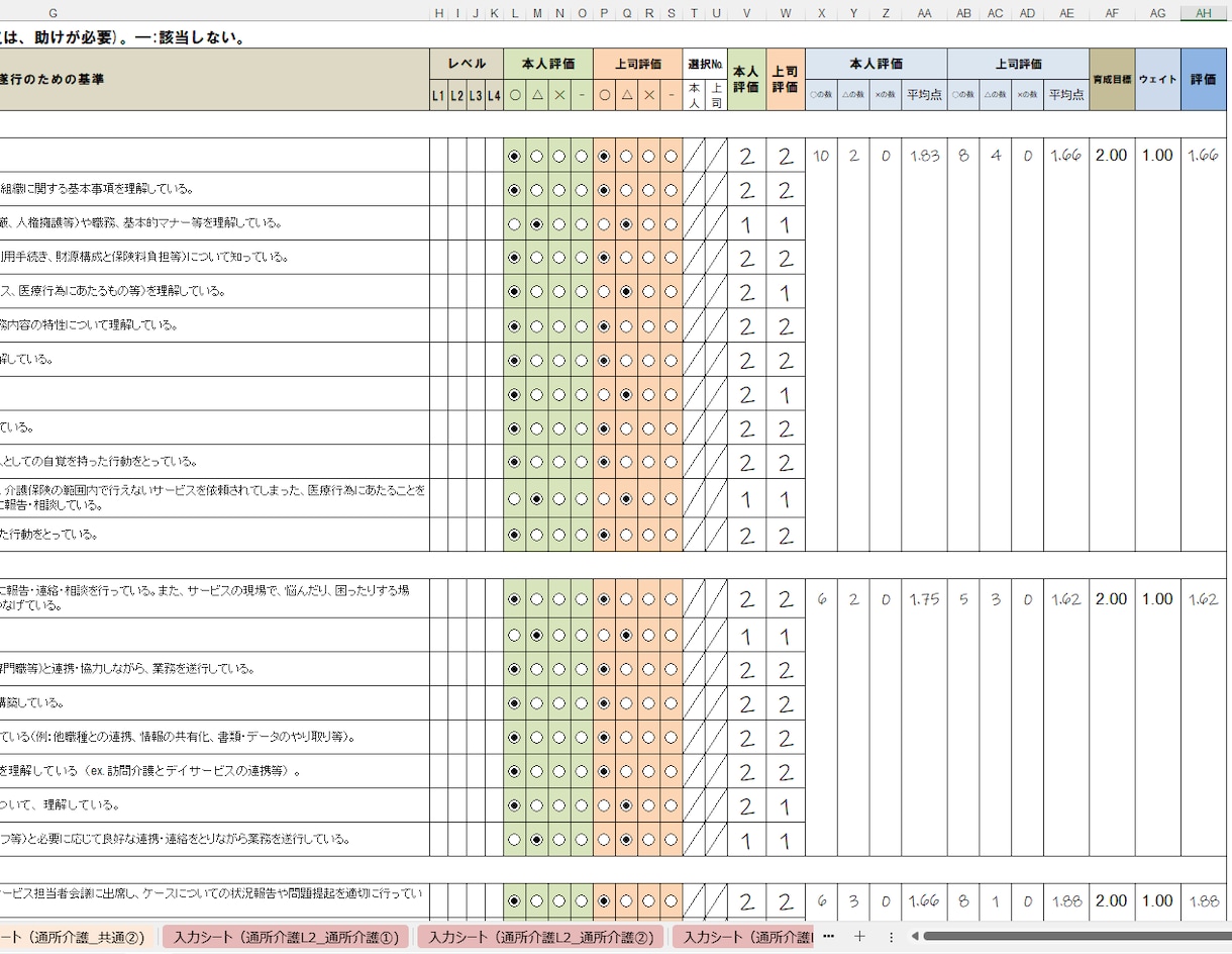 スキル評価シート(通所介護)のテンプレを販売します 厚生労働省が公開している職業能力評価基準を取り入れています イメージ4