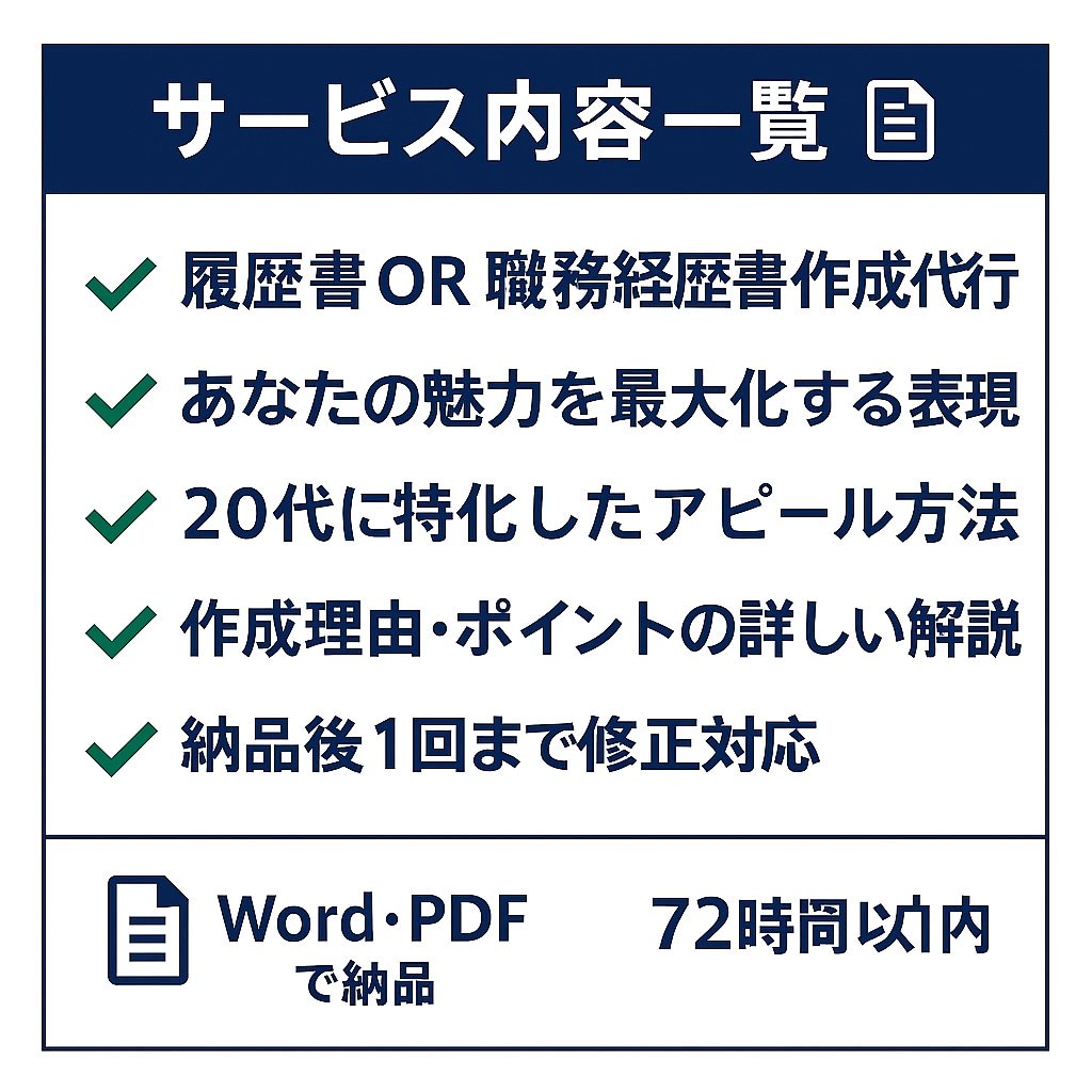 20代のための履歴書職務経歴書を作成します 転職5回成功の実体験で20代の『書類作成の不安』を『自信』に イメージ2
