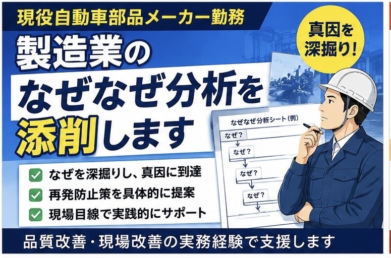 現役品質管理者が製造業のなぜなぜ分析を添削します 品質不良・再発防止を現場経験でサポートします イメージ1