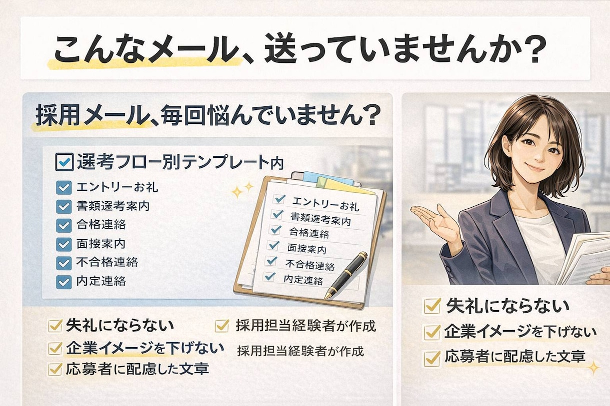 採用担当者向け｜フロー別テンプレートお渡しします 採用経験者が作成した選考フロー別のテンプレート6種お渡し。 イメージ1