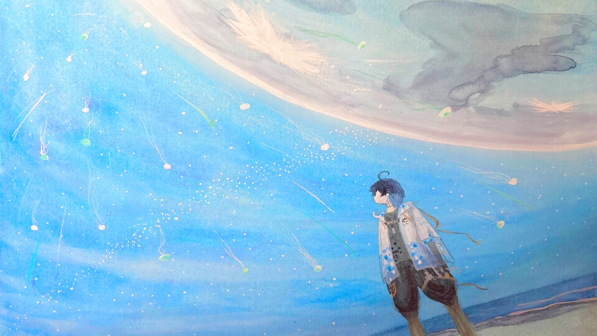 YouTubeサムネ一枚絵を優しい水彩で描きます 歌ってみたなどのイラストを絵本の1ページのように描きます イメージ4