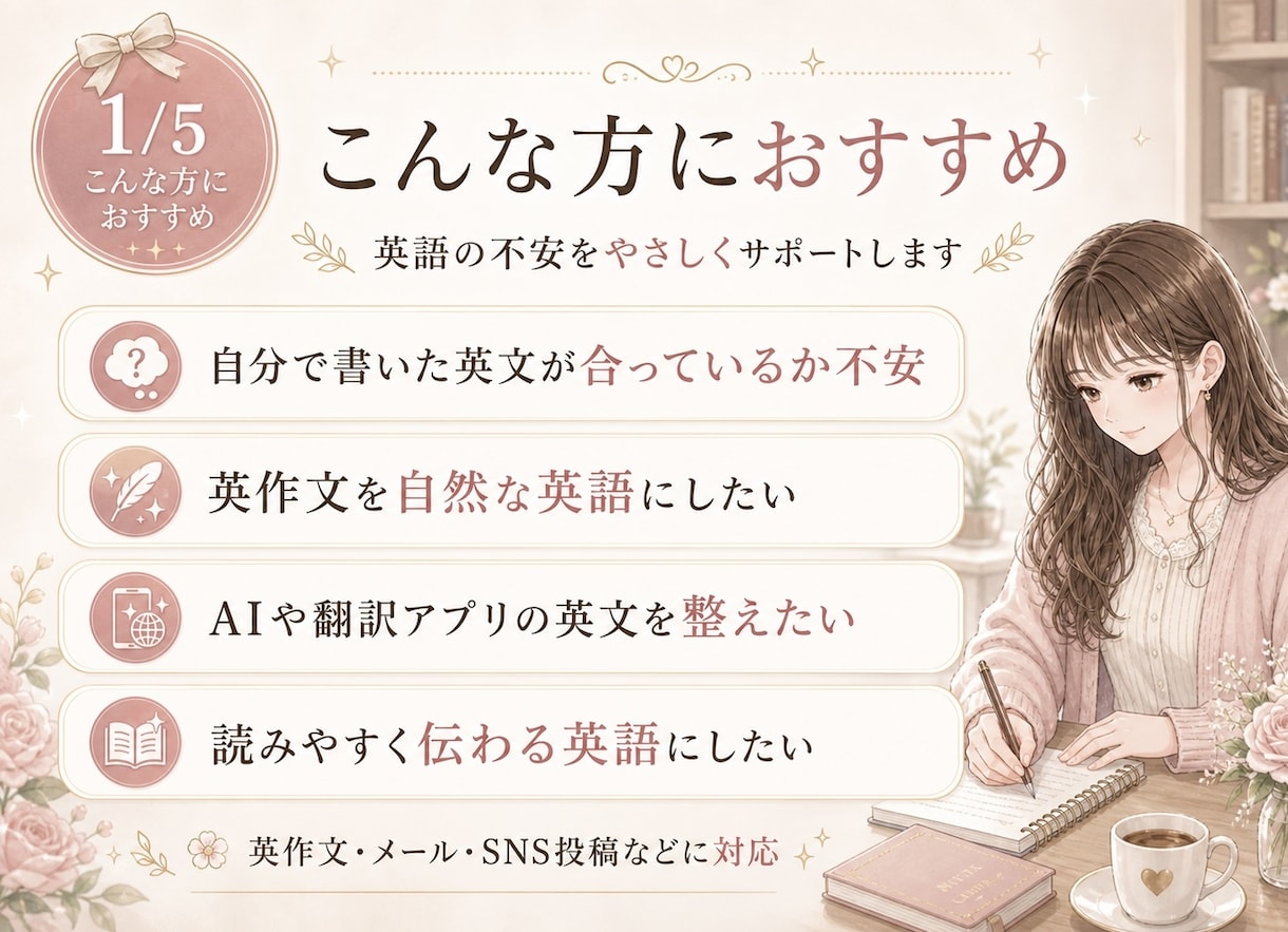 英語の文章を自然で読みやすく丁寧に校正します 英語学習歴22年、自然で読みやすい英文に整えます。 イメージ2
