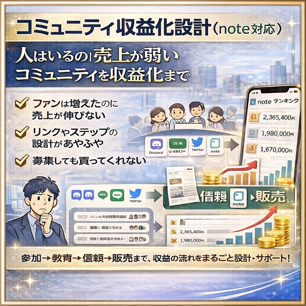 コミュニティ収益化設計（note対応）ます ファン作り→販売までを一貫設計します イメージ1