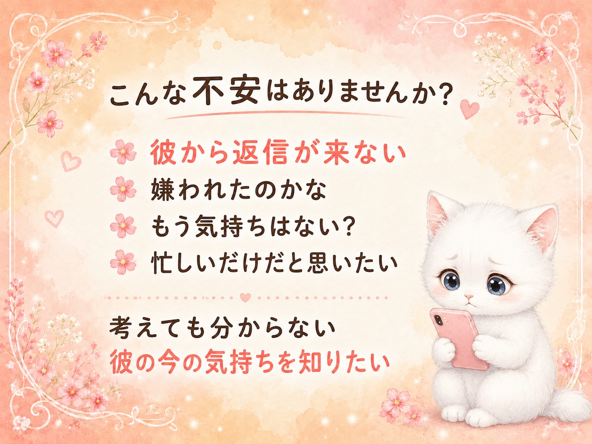 返信が来ない彼の今の気持ちと本音を占います 連絡が止まった理由と、今の本音をカードで読み解きます イメージ2