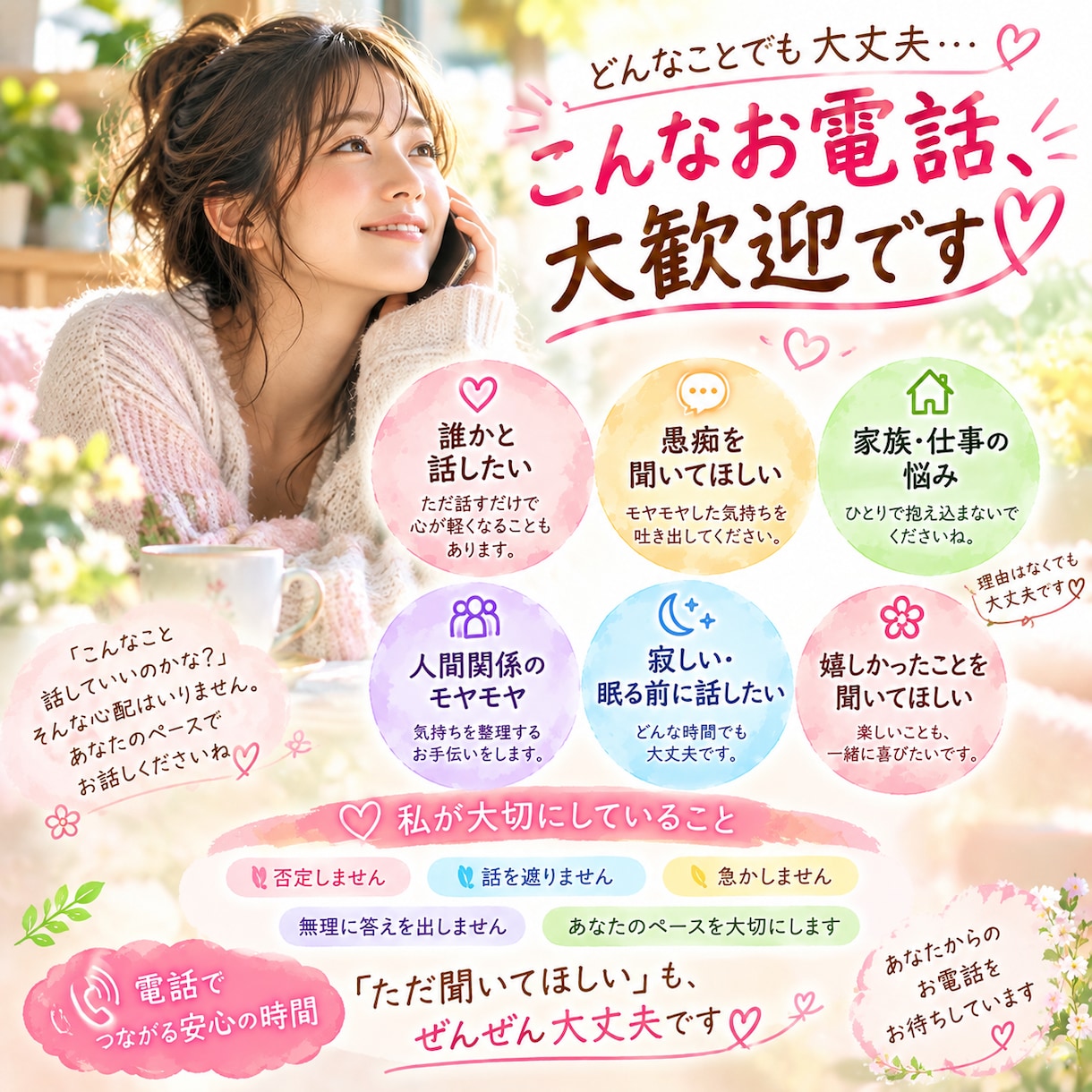貴方の自慢話し愚痴悩み聞きます 貴方の事を全てオールオッケーでお話聞きます。 イメージ2