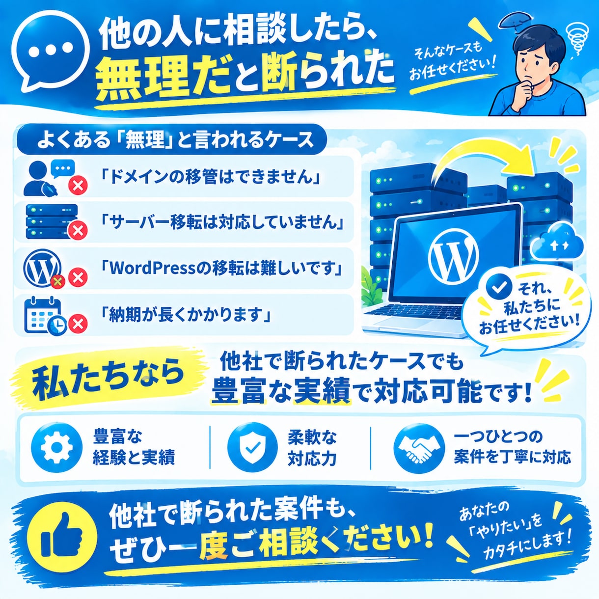 Wordpressのサーバー移転・引越し代行します ほかで断られたワードプレスサイトのご引越しもお任せください！ イメージ6