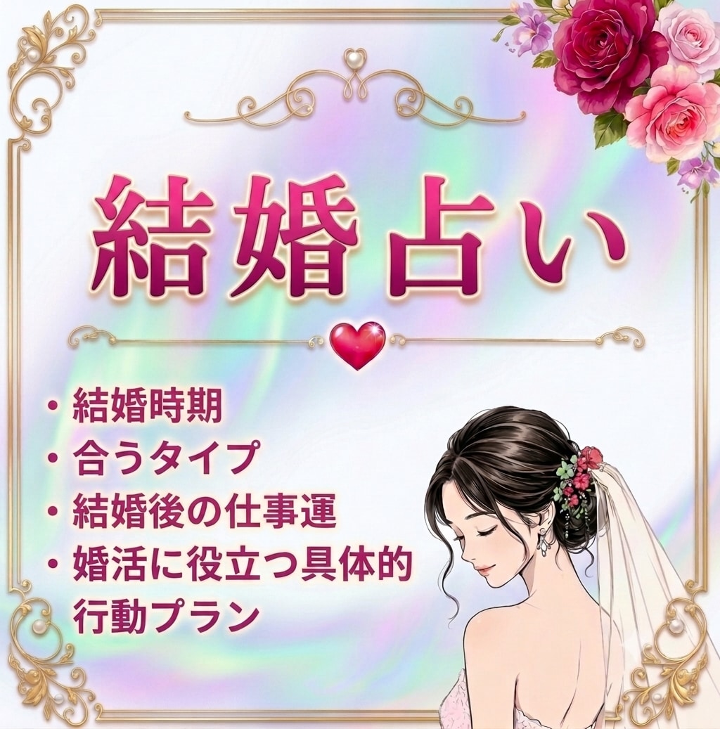 結婚占い/婚活中の方に未来予想と成功婚活教えます 結婚に繋がる具体的な進め方を知り、婚活迷子から脱却！幸せへ♪ イメージ1